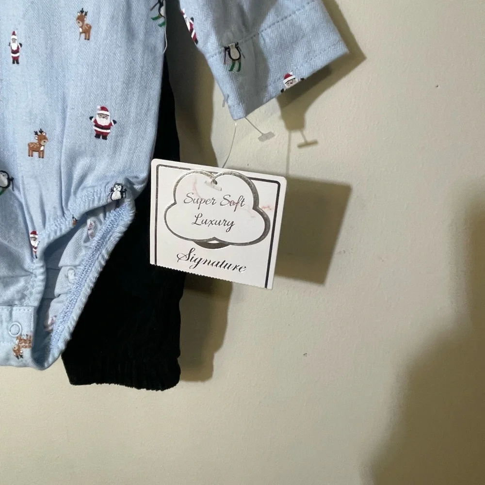 Little Me Boys‎ Infant 3 month 2 Piece Christmas pant shirt tie embroidered NWT